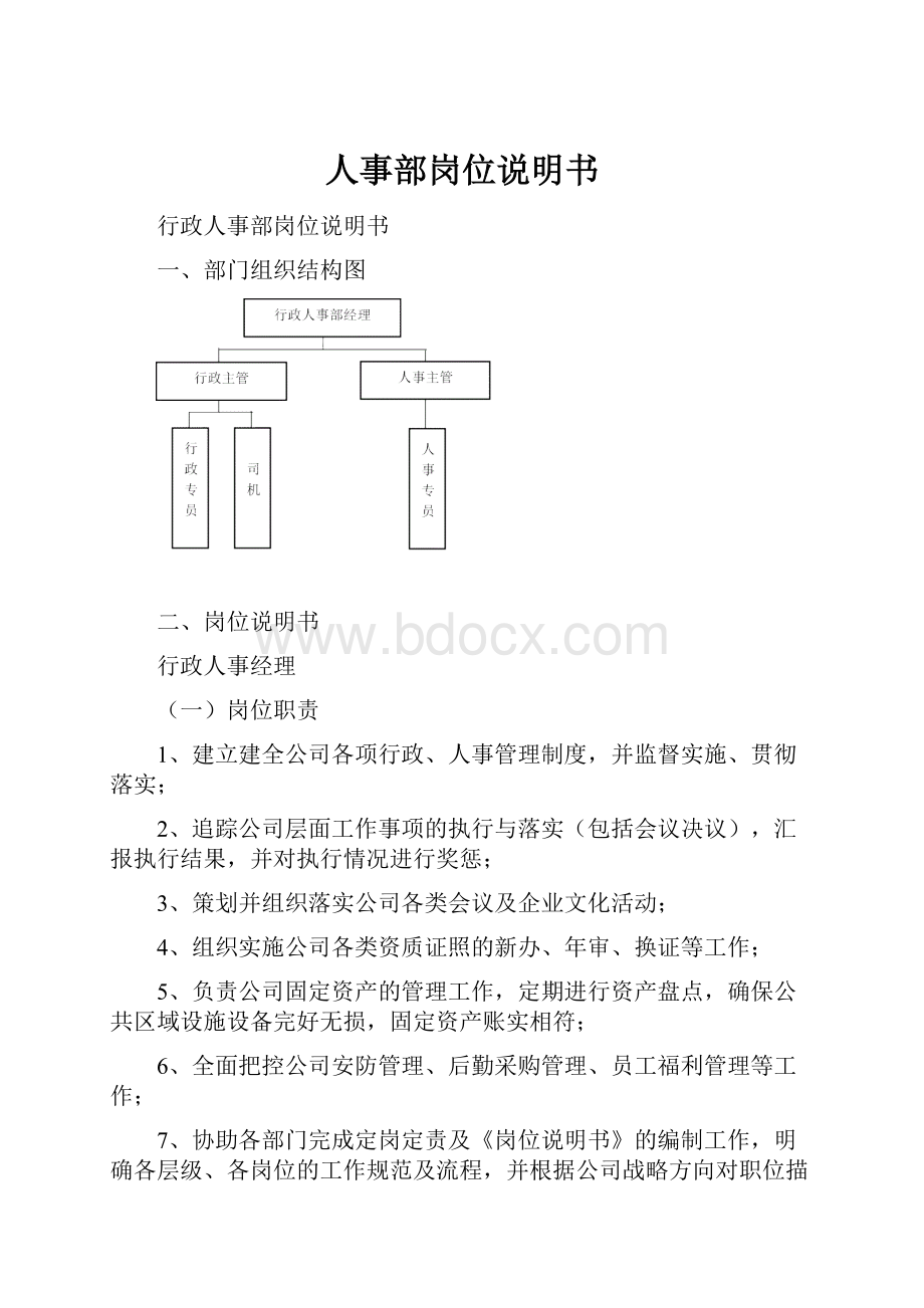 人事部岗位说明书.docx_第1页