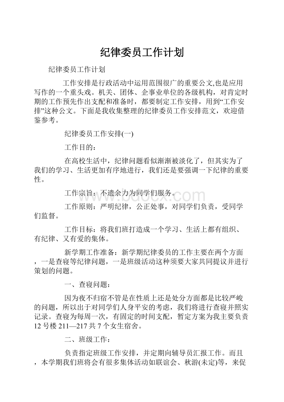 纪律委员工作计划.docx