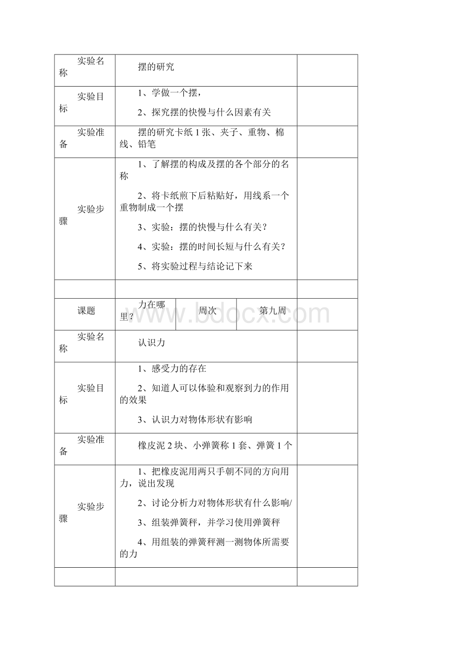 小学科学四年级下册实验计划.docx_第3页