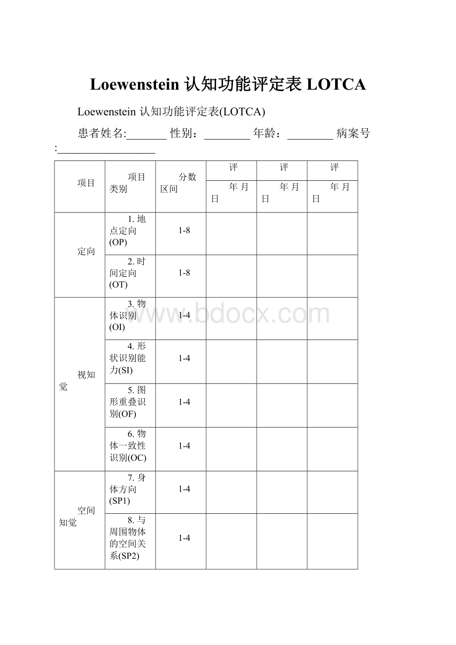 Loewenstein 认知功能评定表LOTCA.docx_第1页