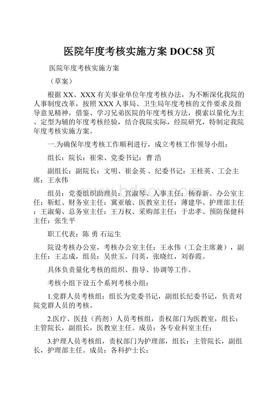 医院年度考核实施方案DOC58页.docx