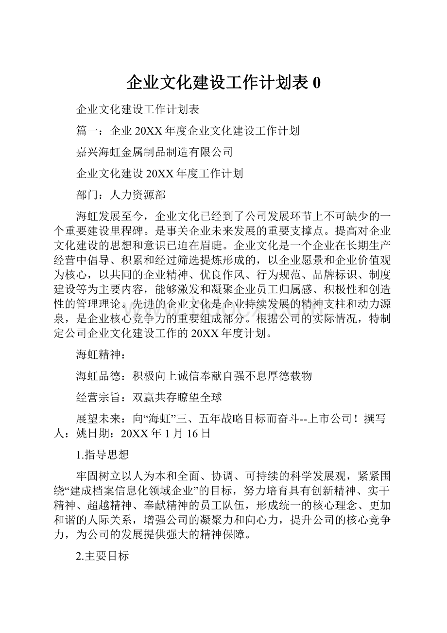 企业文化建设工作计划表0.docx