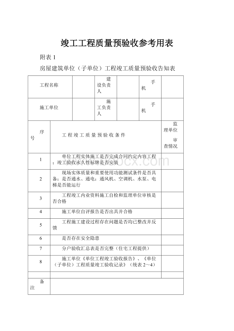 竣工工程质量预验收参考用表.docx_第1页