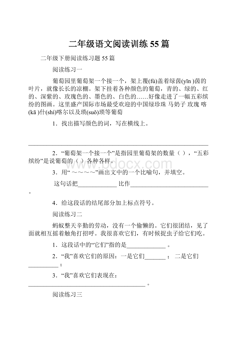 二年级语文阅读训练55篇.docx