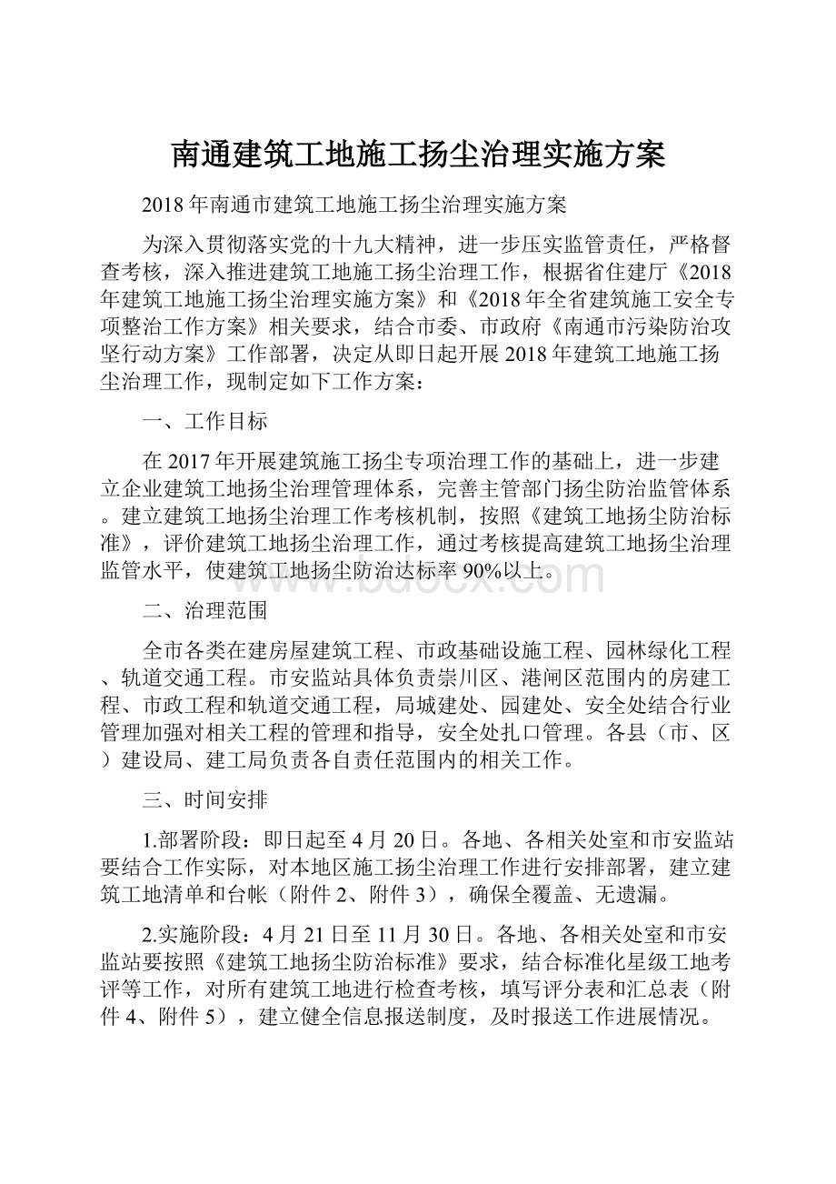 南通建筑工地施工扬尘治理实施方案.docx