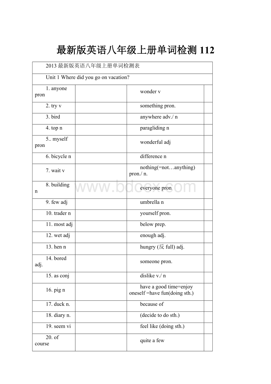 最新版英语八年级上册单词检测112.docx