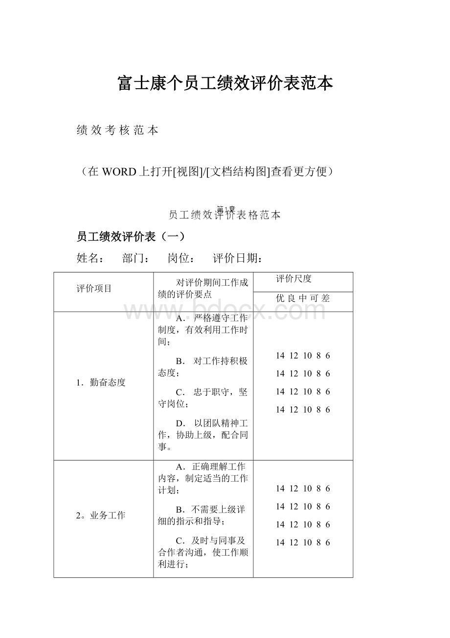 富士康个员工绩效评价表范本.docx