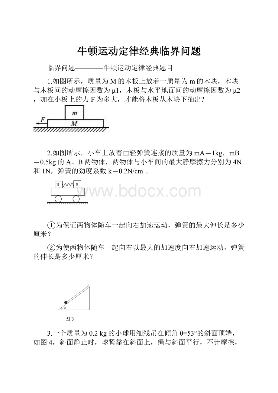 牛顿运动定律经典临界问题.docx_第1页