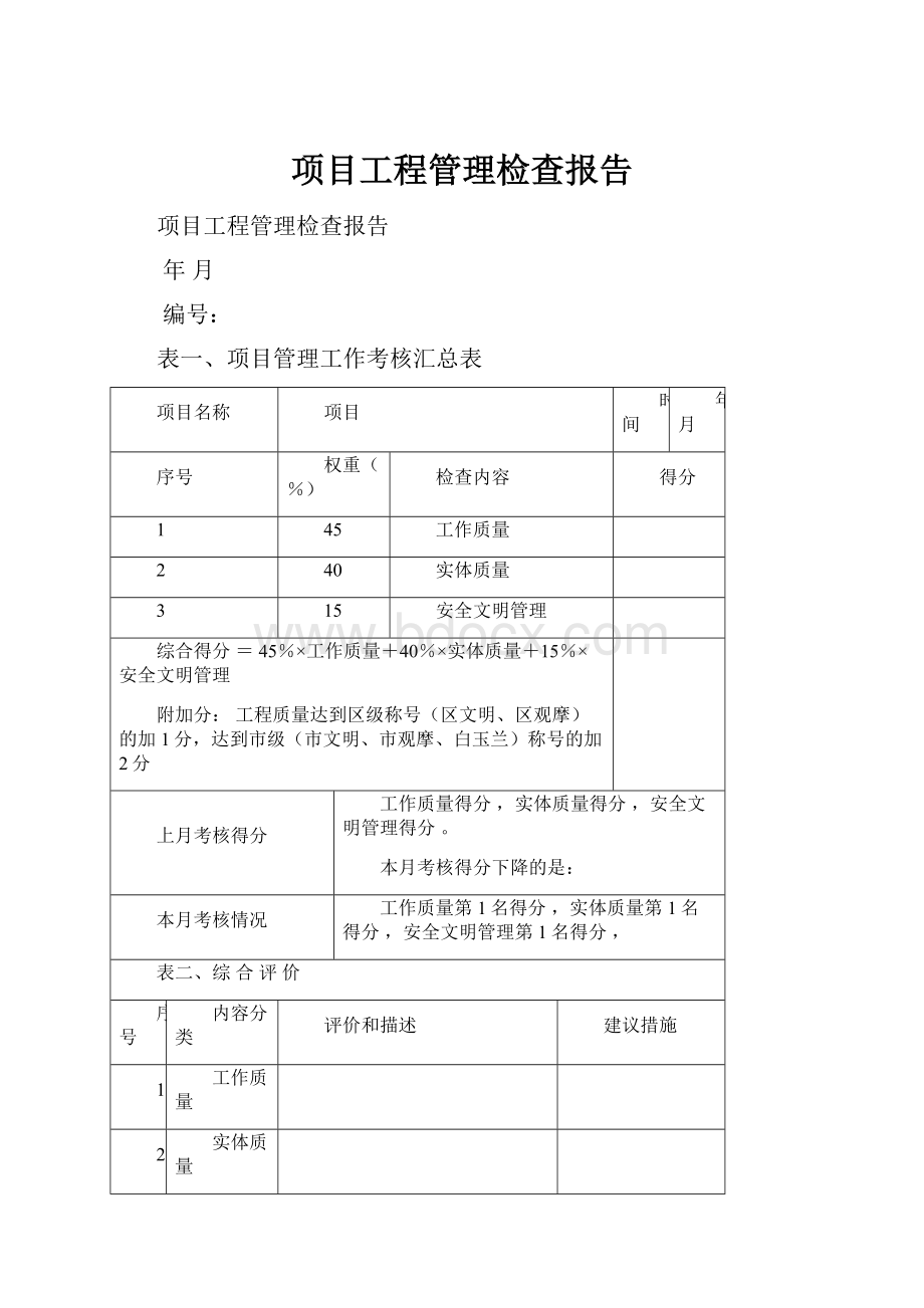 项目工程管理检查报告.docx_第1页