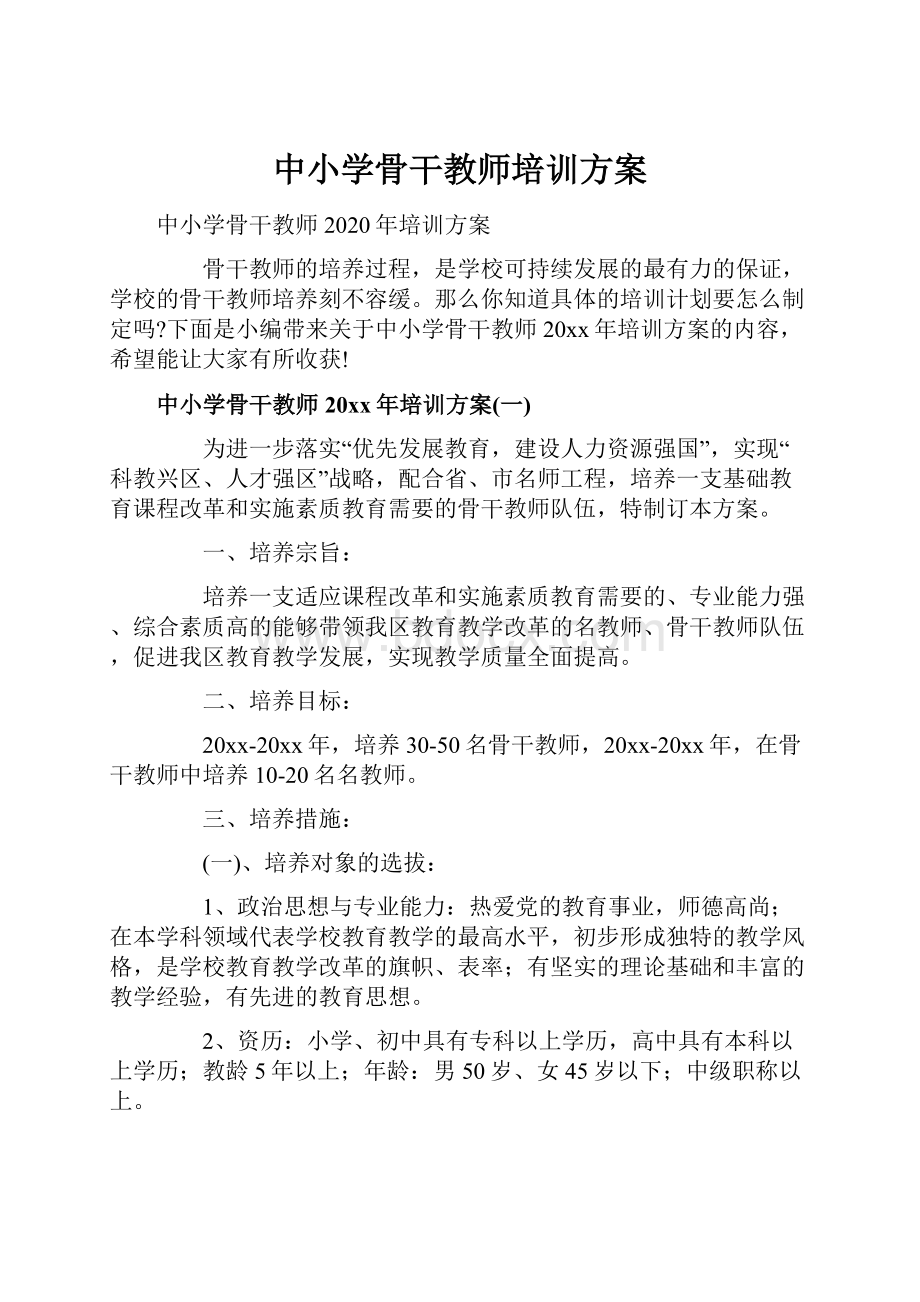 中小学骨干教师培训方案.docx