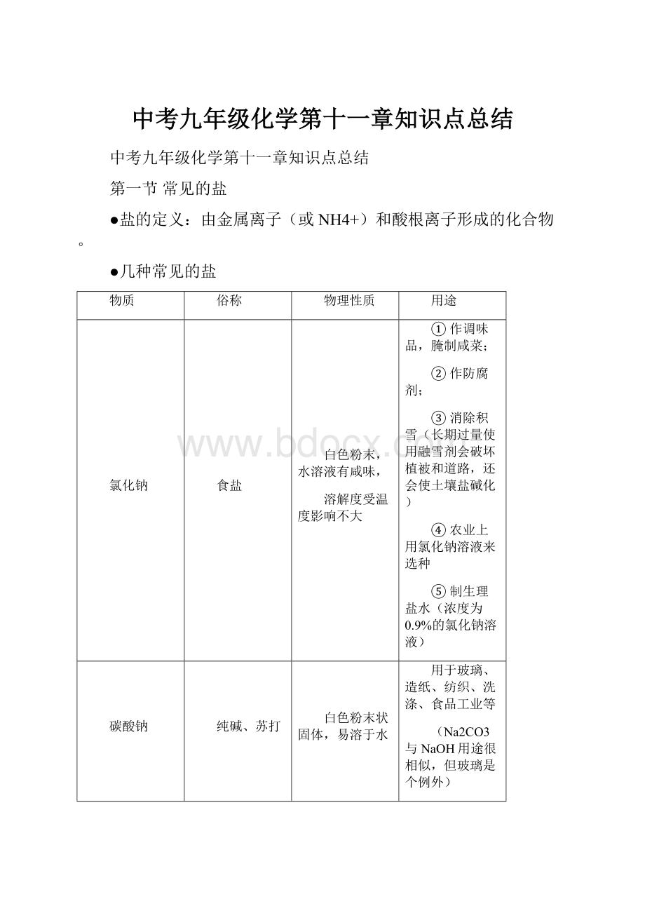 中考九年级化学第十一章知识点总结.docx