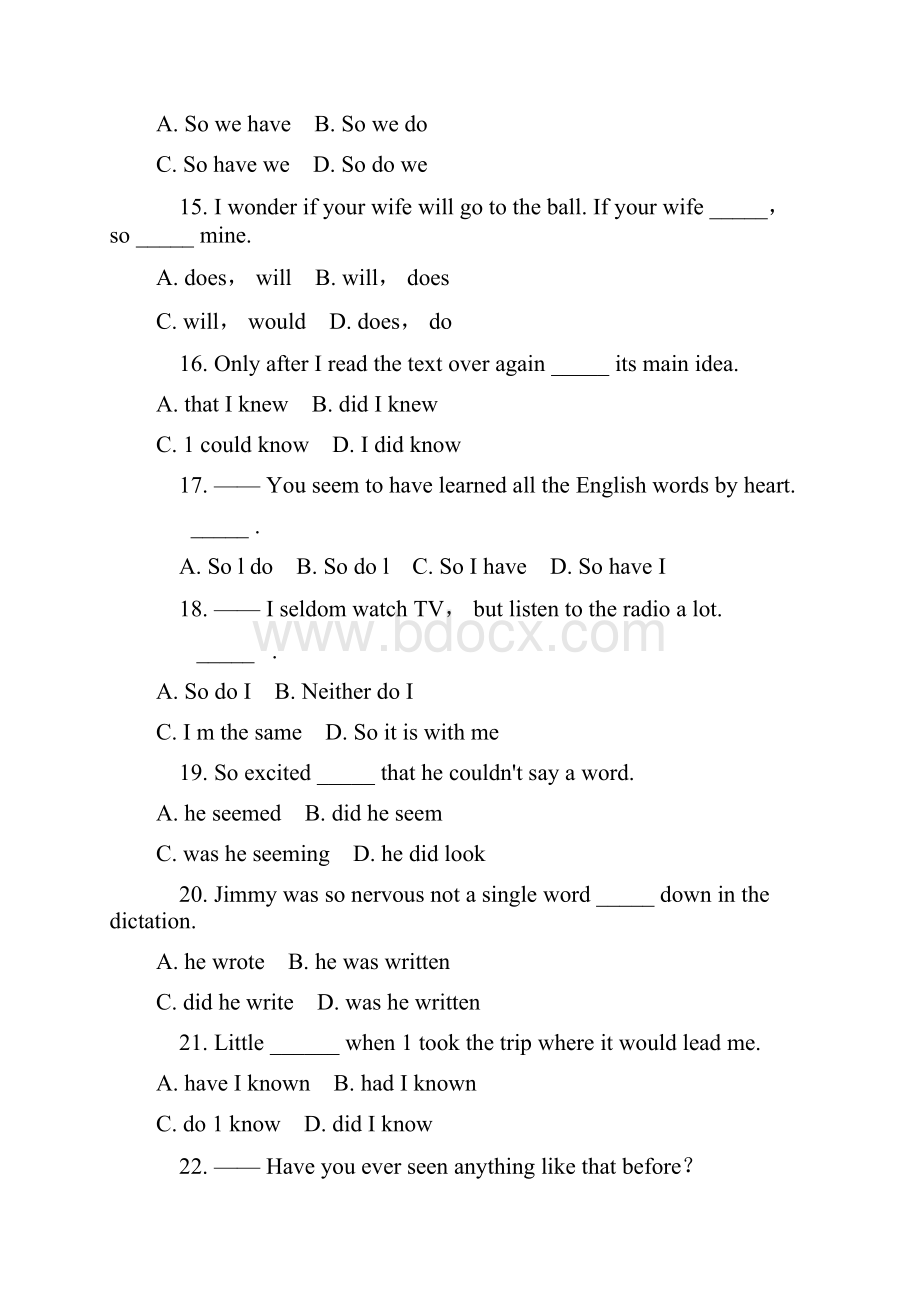 高二英语倒装句练习题及答案2.docx_第3页