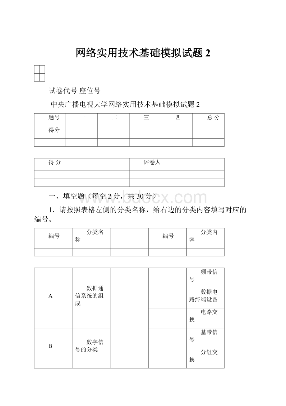 网络实用技术基础模拟试题2.docx_第1页