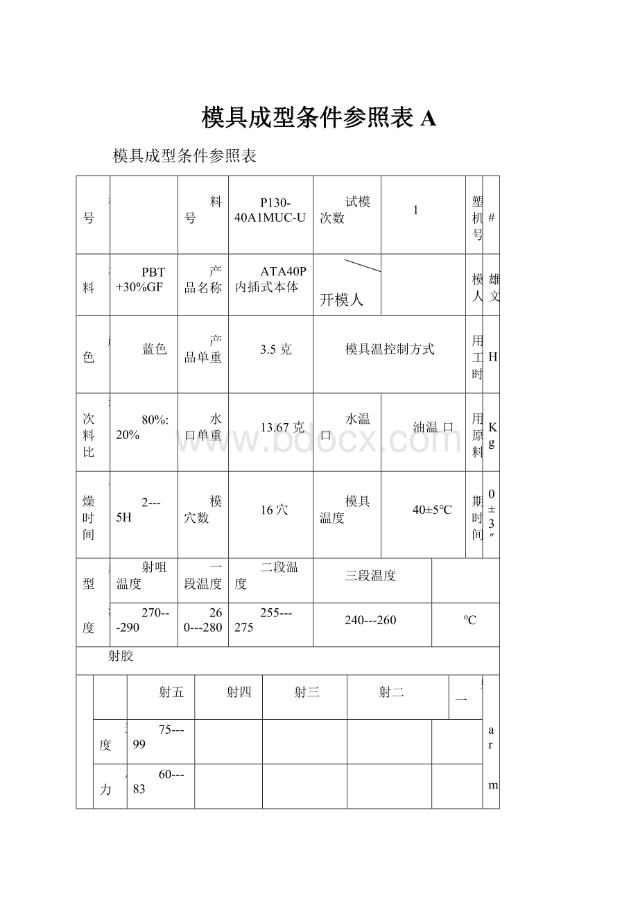 模具成型条件参照表A.docx