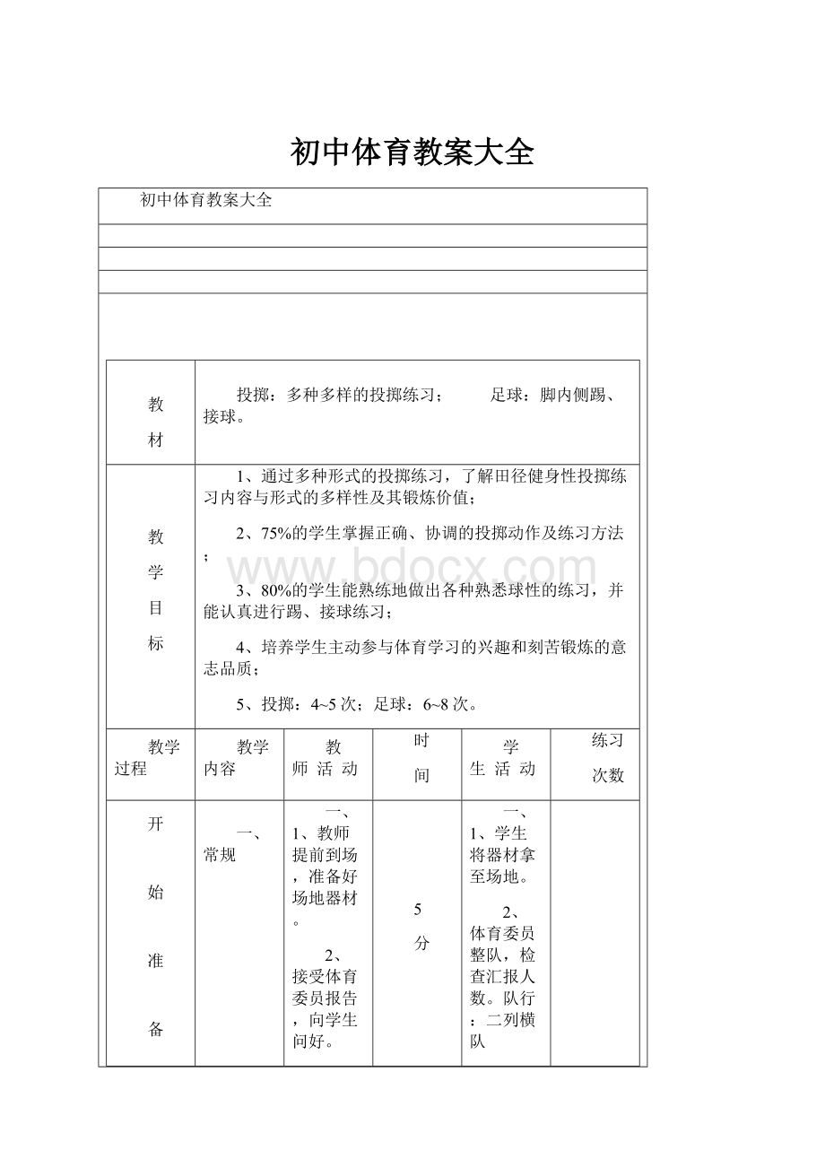 初中体育教案大全.docx