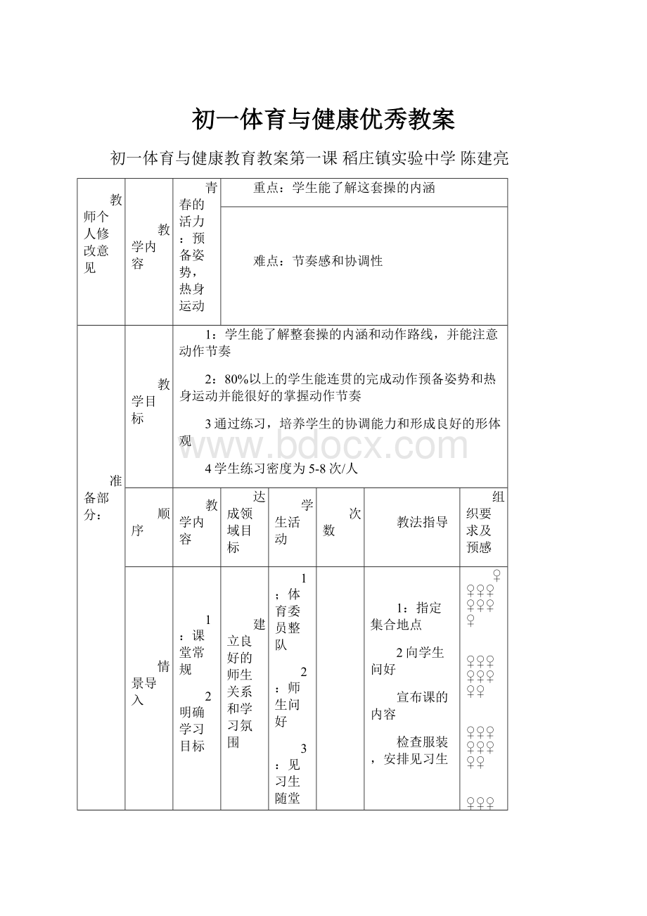 初一体育与健康优秀教案.docx