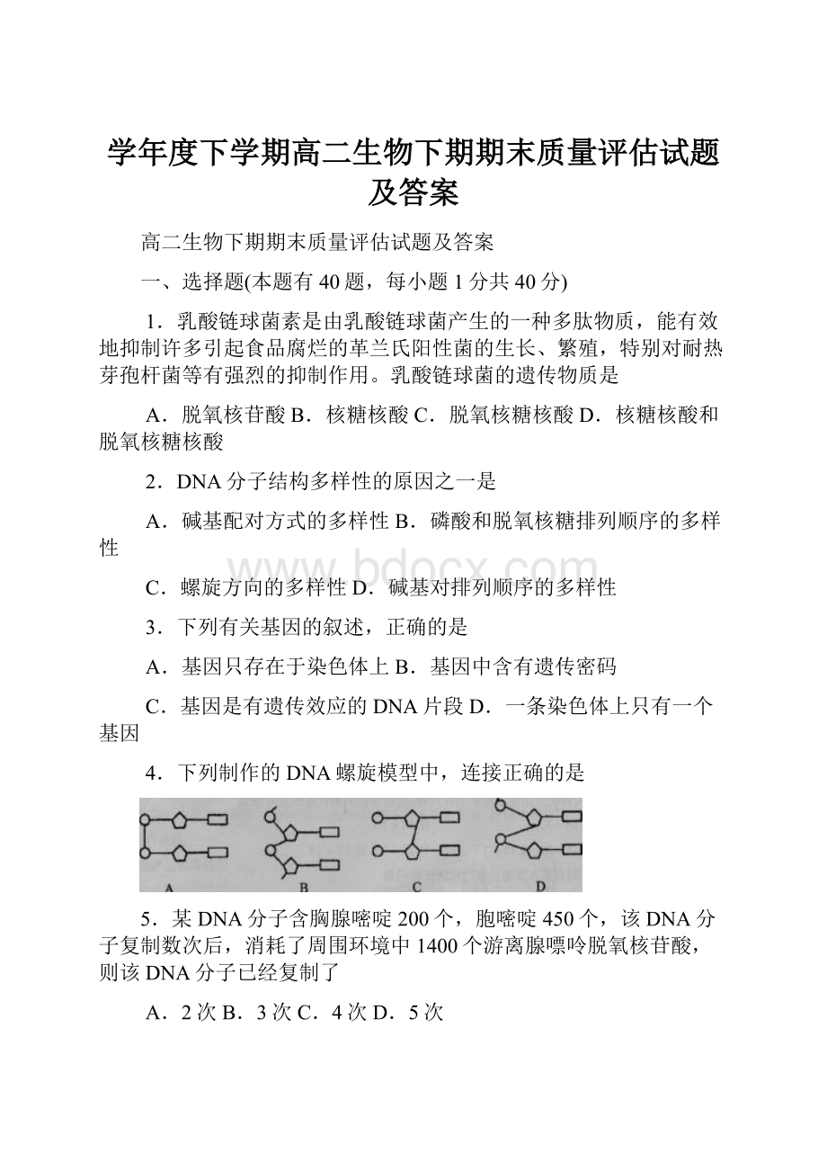 学年度下学期高二生物下期期末质量评估试题及答案.docx_第1页