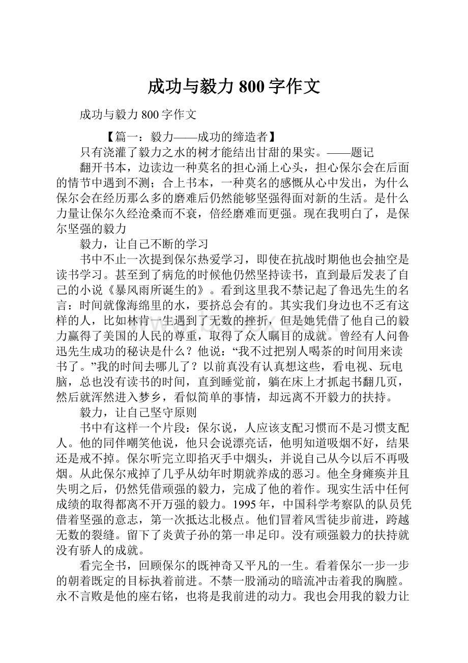 成功与毅力800字作文.docx