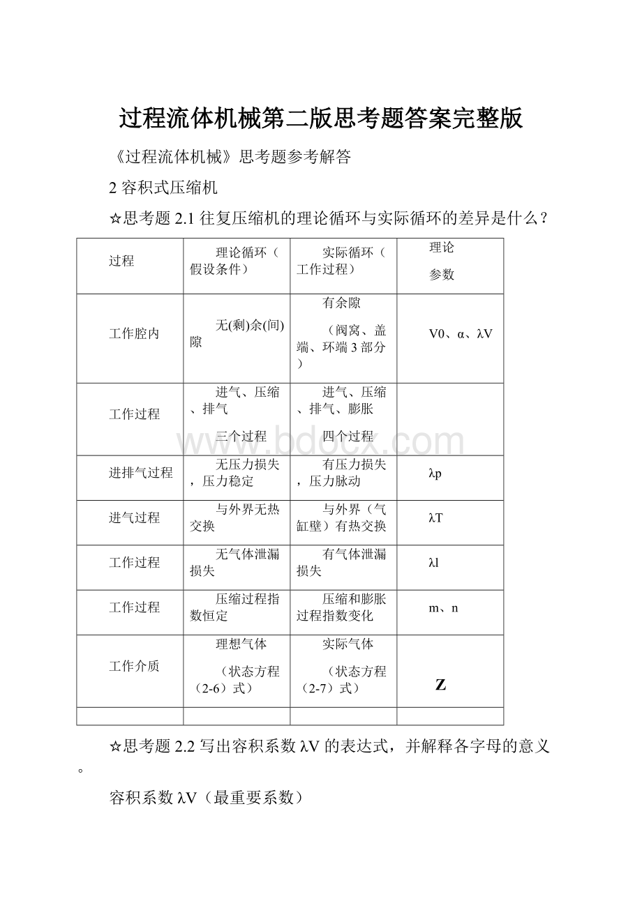 过程流体机械第二版思考题答案完整版.docx