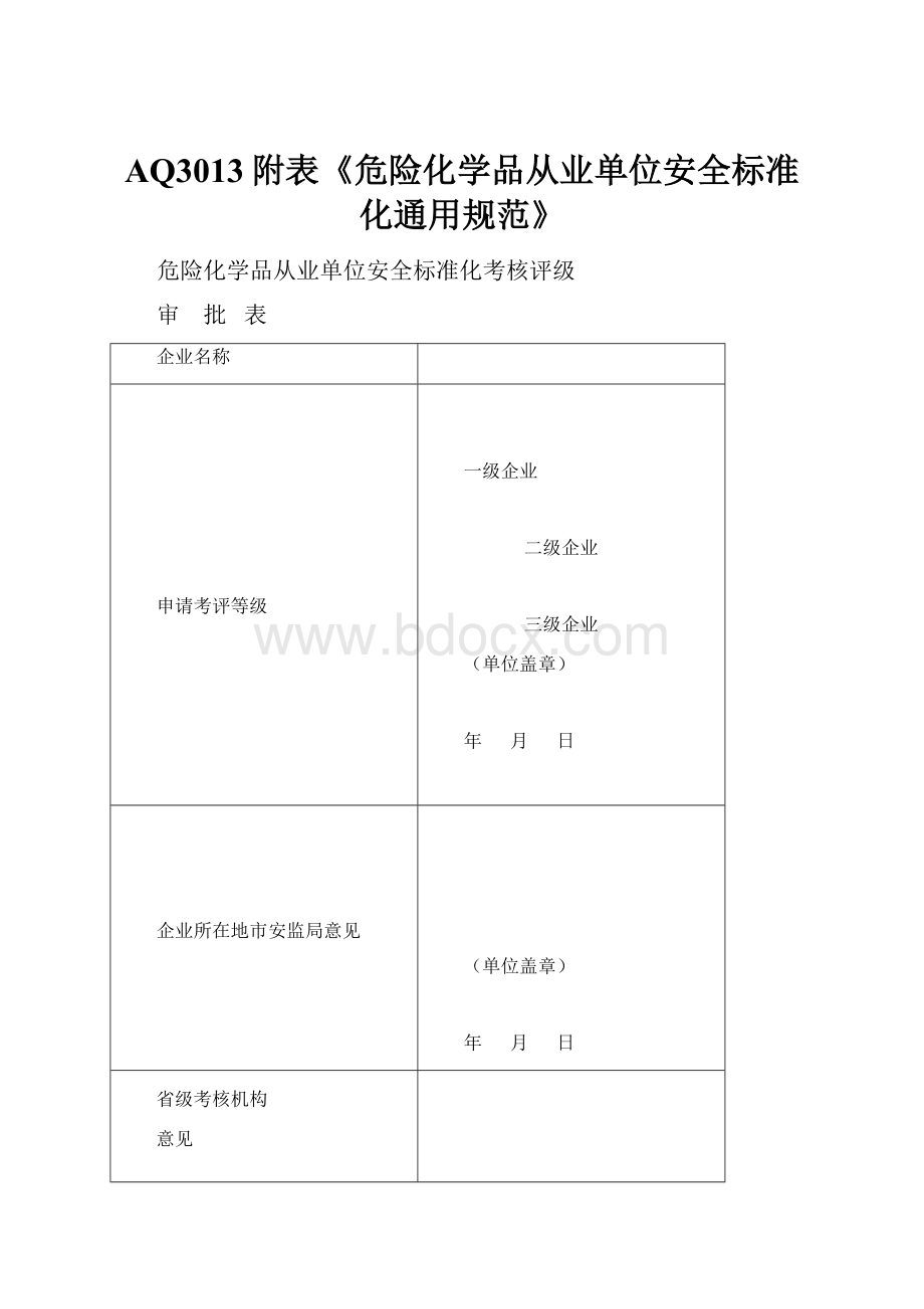 AQ3013附表《危险化学品从业单位安全标准化通用规范》.docx