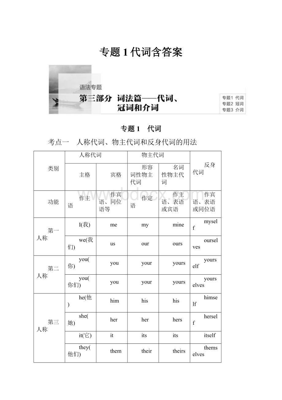 专题1代词含答案.docx