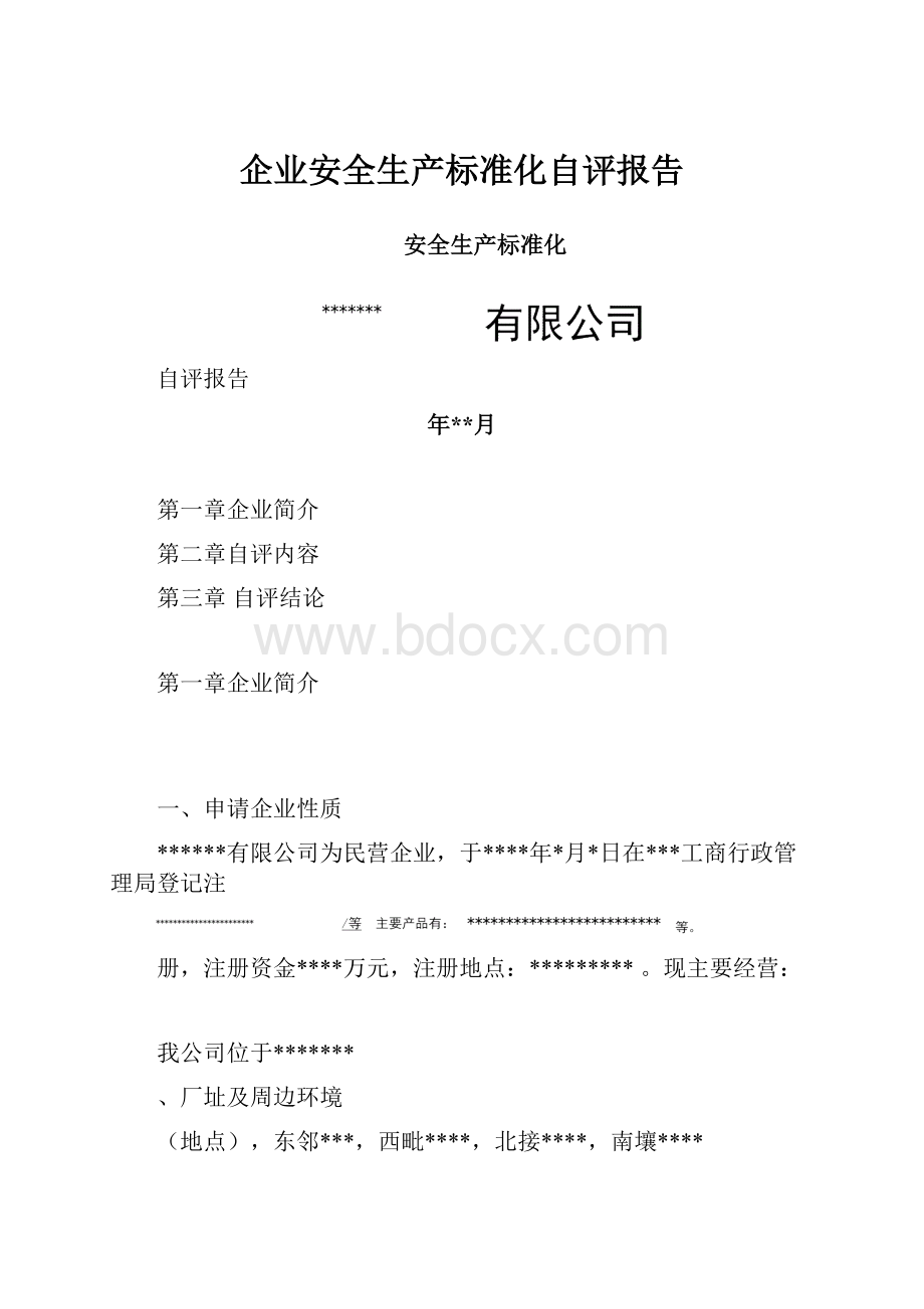 企业安全生产标准化自评报告.docx_第1页