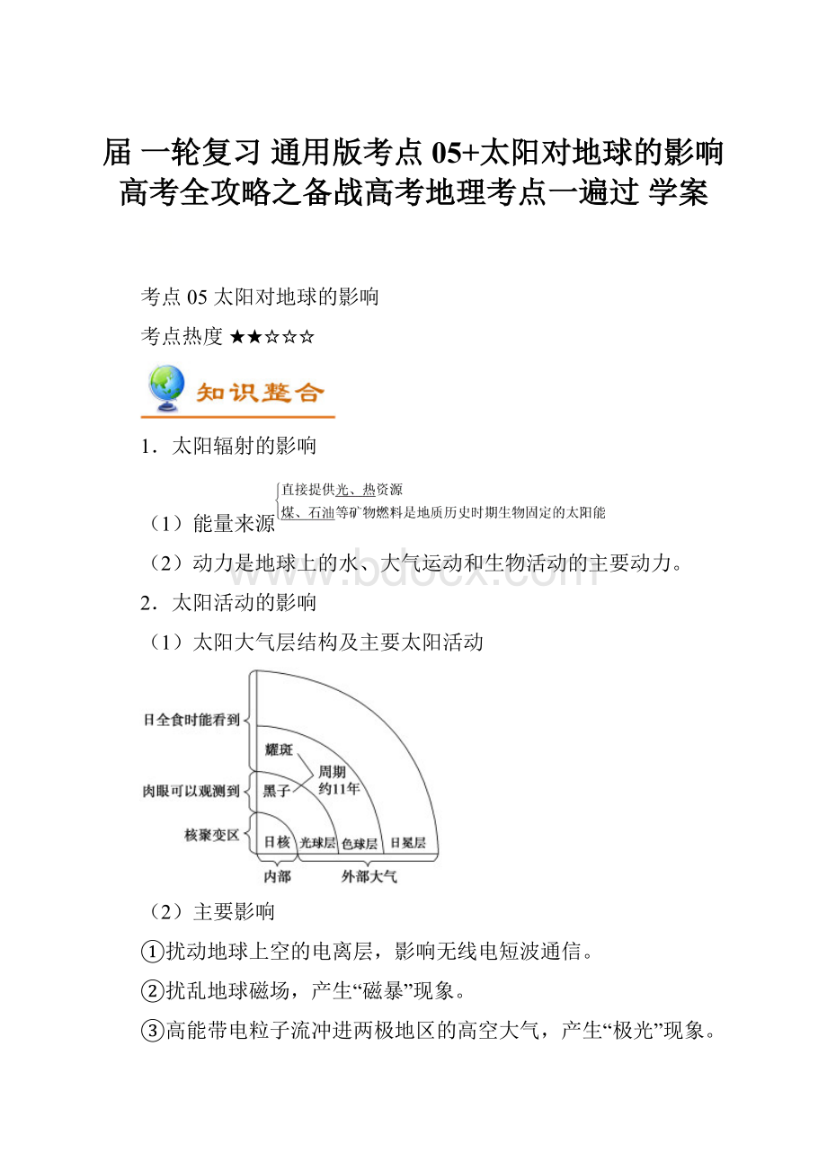 届一轮复习通用版考点05+太阳对地球的影响高考全攻略之备战高考地理考点一遍过学案.docx