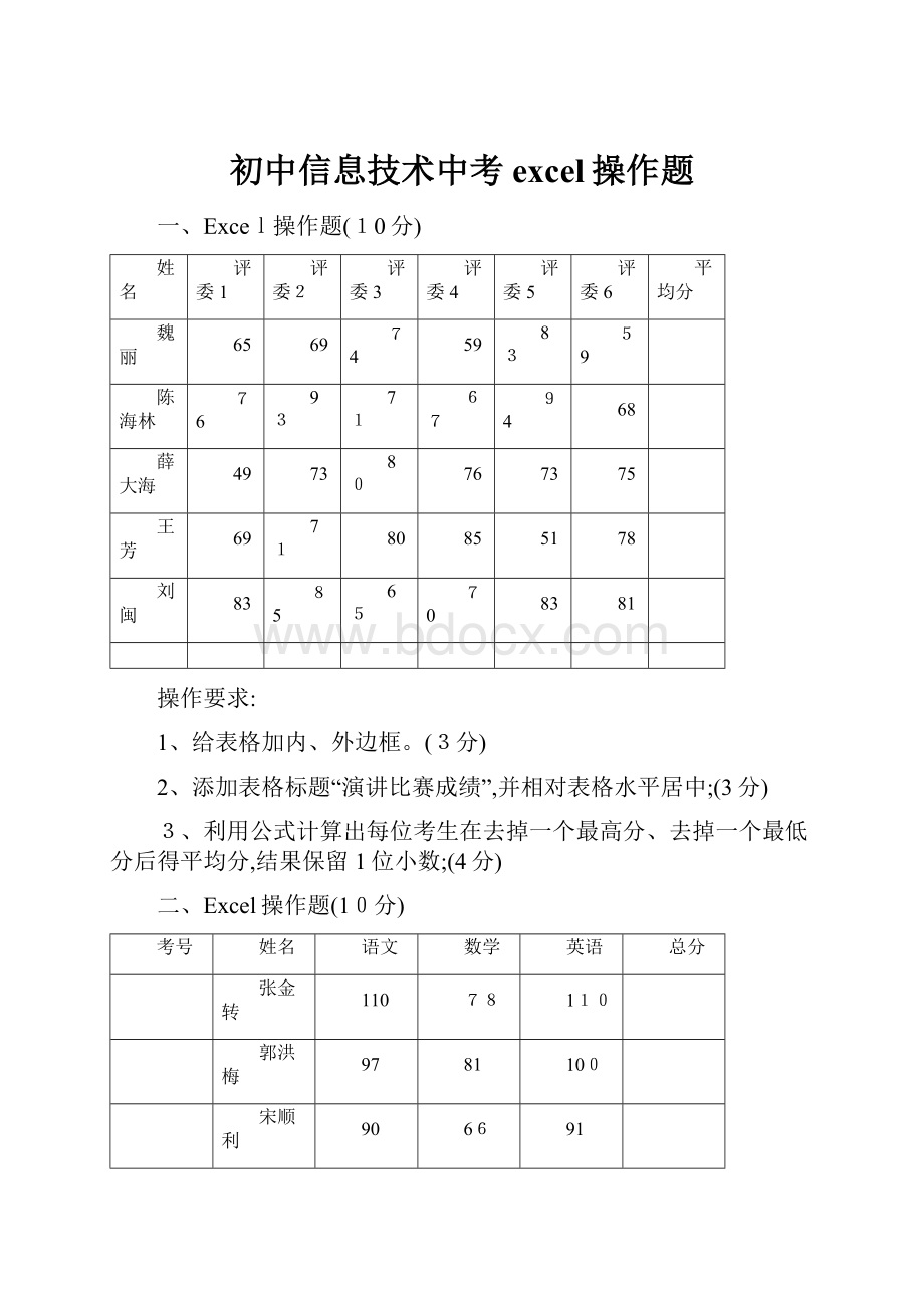 初中信息技术中考excel操作题.docx