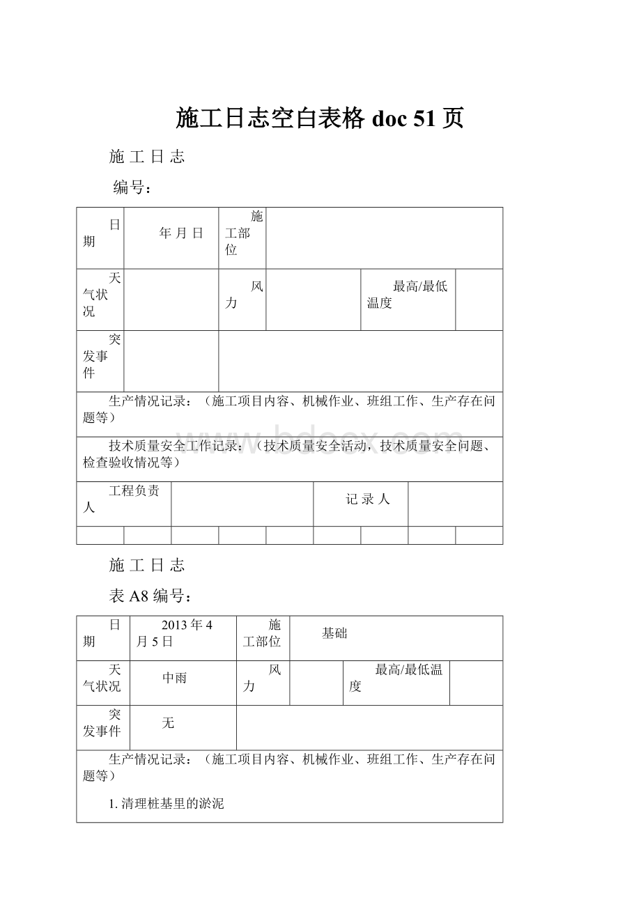 施工日志空白表格doc 51页.docx