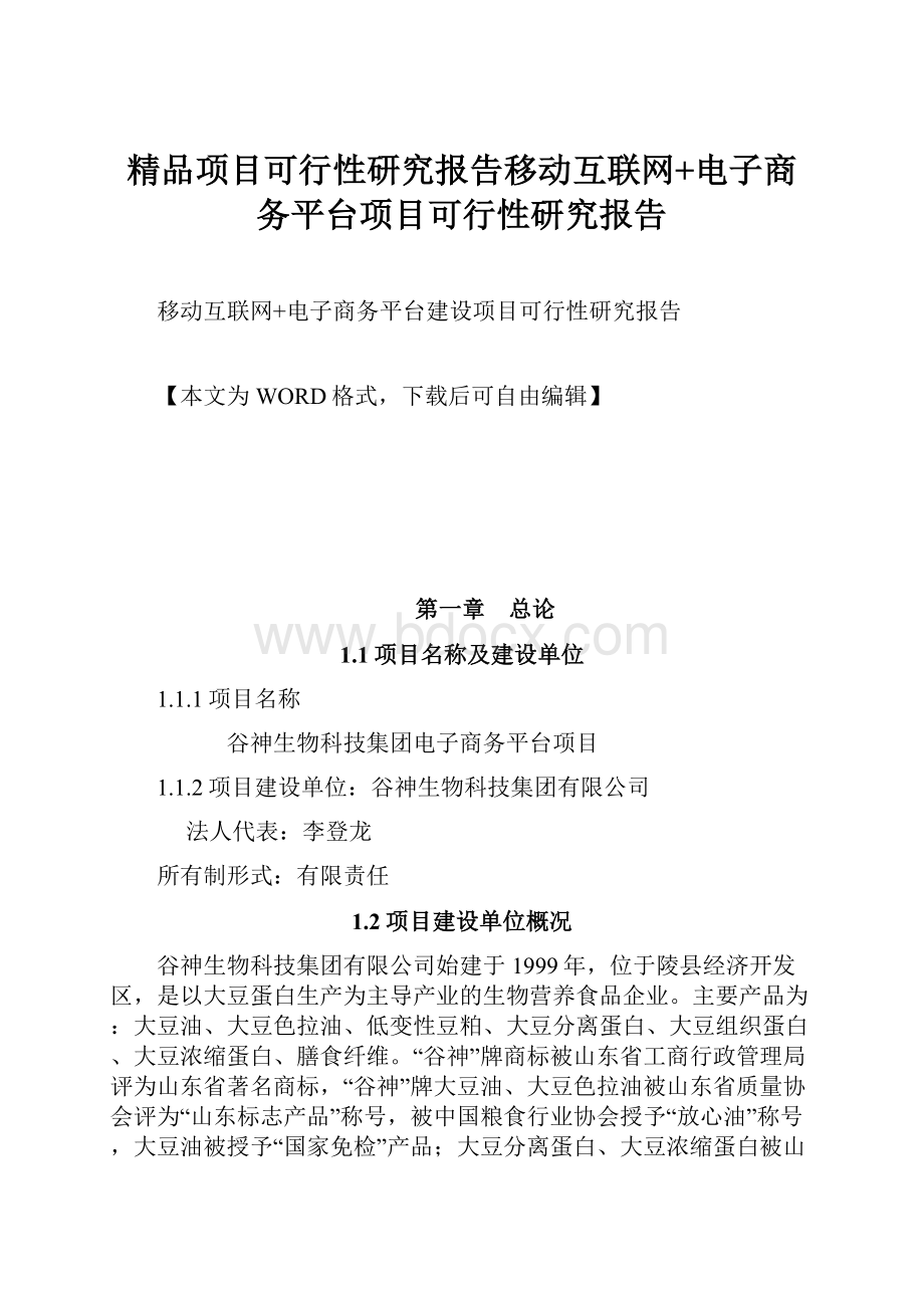 精品项目可行性研究报告移动互联网+电子商务平台项目可行性研究报告.docx