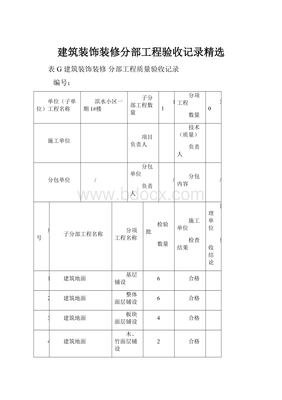 建筑装饰装修分部工程验收记录精选.docx