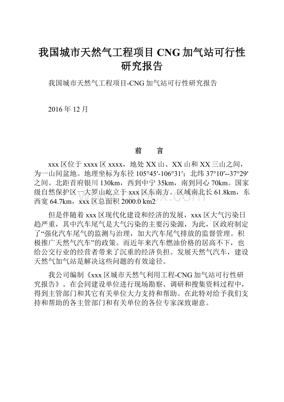 我国城市天然气工程项目CNG加气站可行性研究报告.docx_第1页