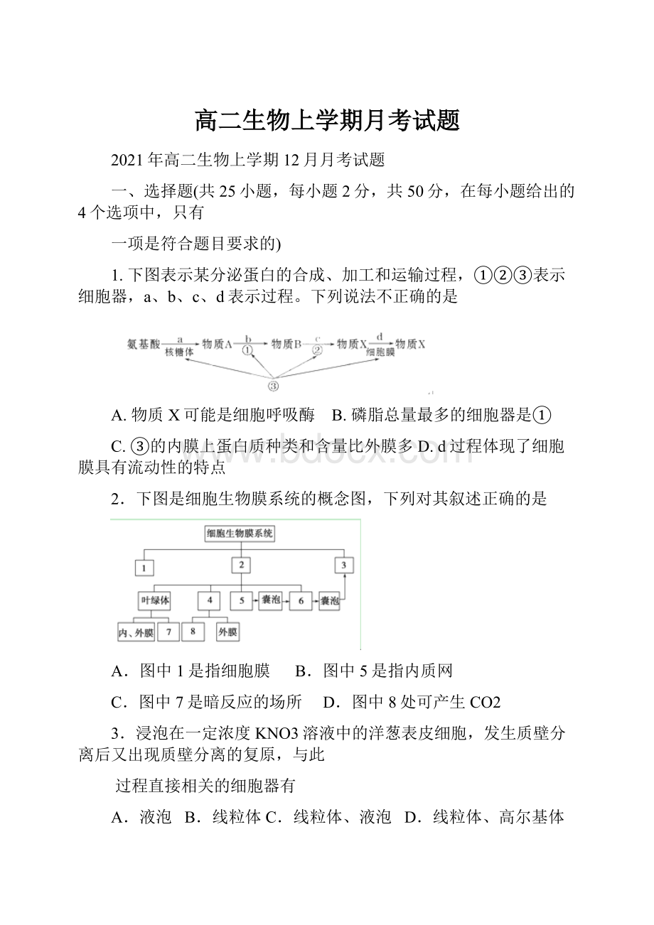 高二生物上学期月考试题.docx_第1页