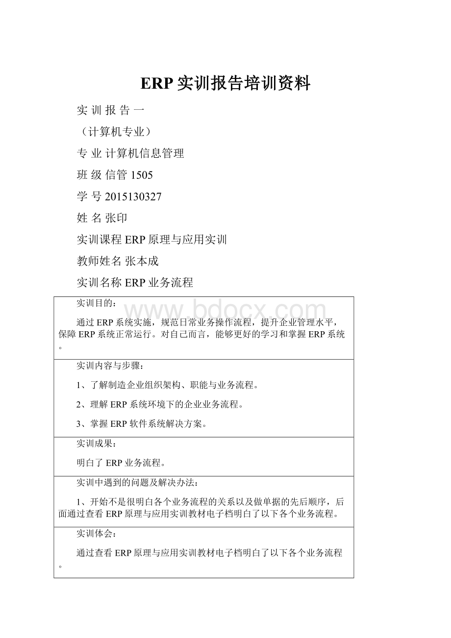 ERP实训报告培训资料.docx_第1页