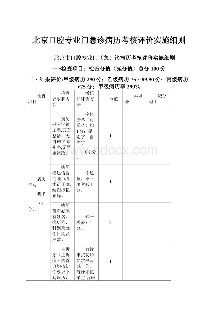 北京口腔专业门急诊病历考核评价实施细则.docx_第1页