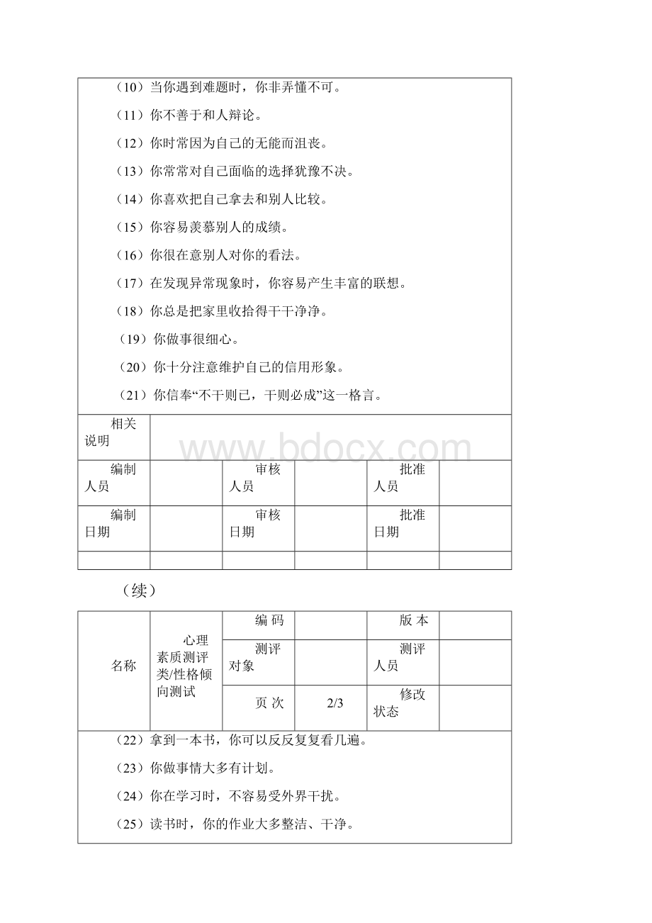 心理素质测评试题专业表格.docx_第2页