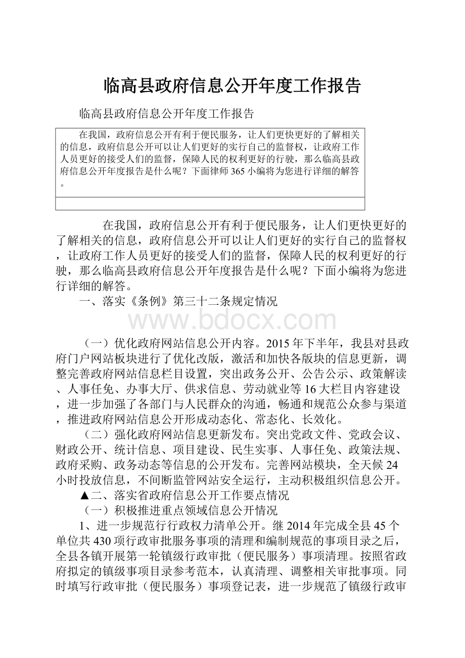 临高县政府信息公开年度工作报告.docx