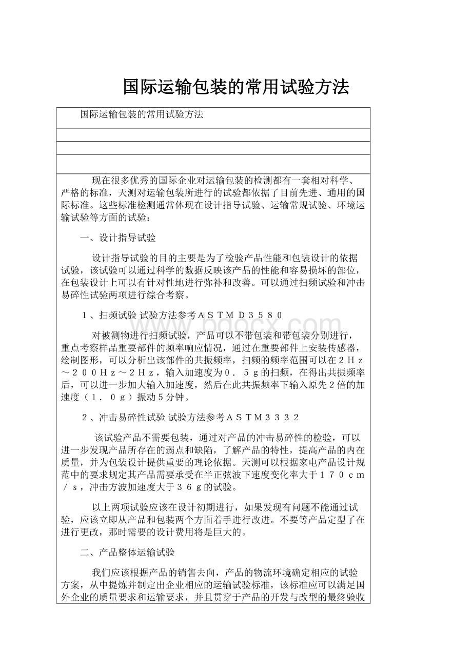 国际运输包装的常用试验方法.docx_第1页