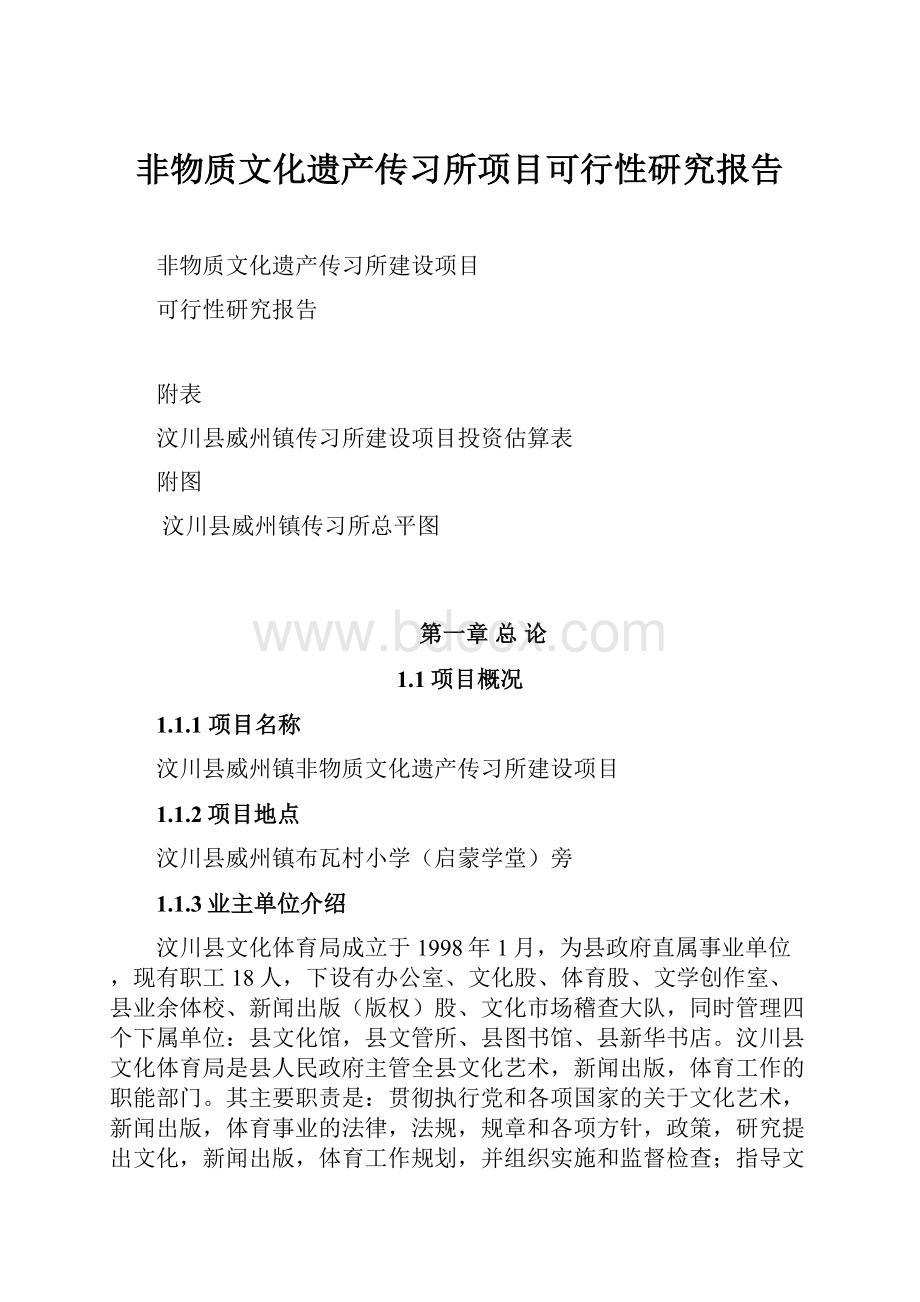 非物质文化遗产传习所项目可行性研究报告.docx_第1页