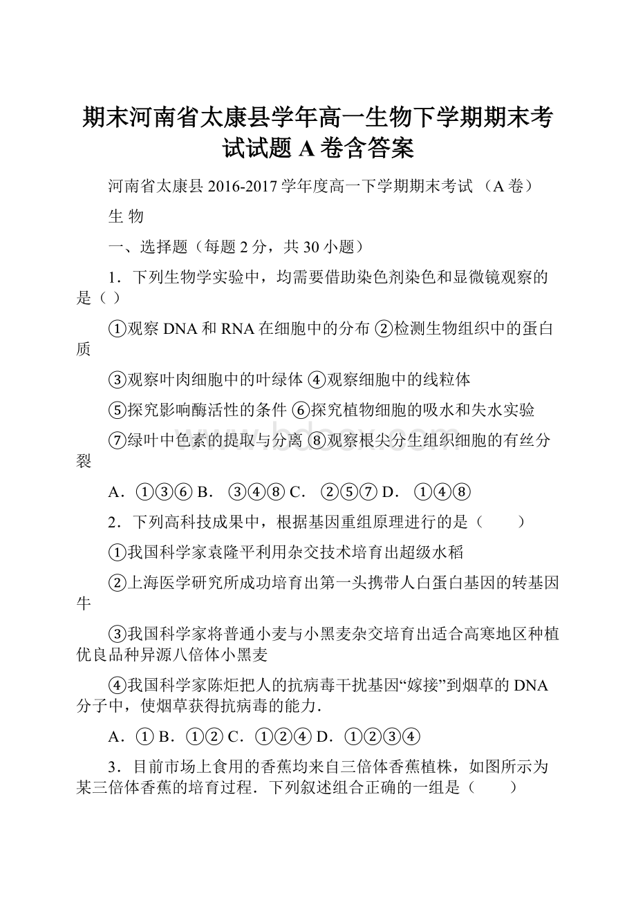 期末河南省太康县学年高一生物下学期期末考试试题A卷含答案.docx