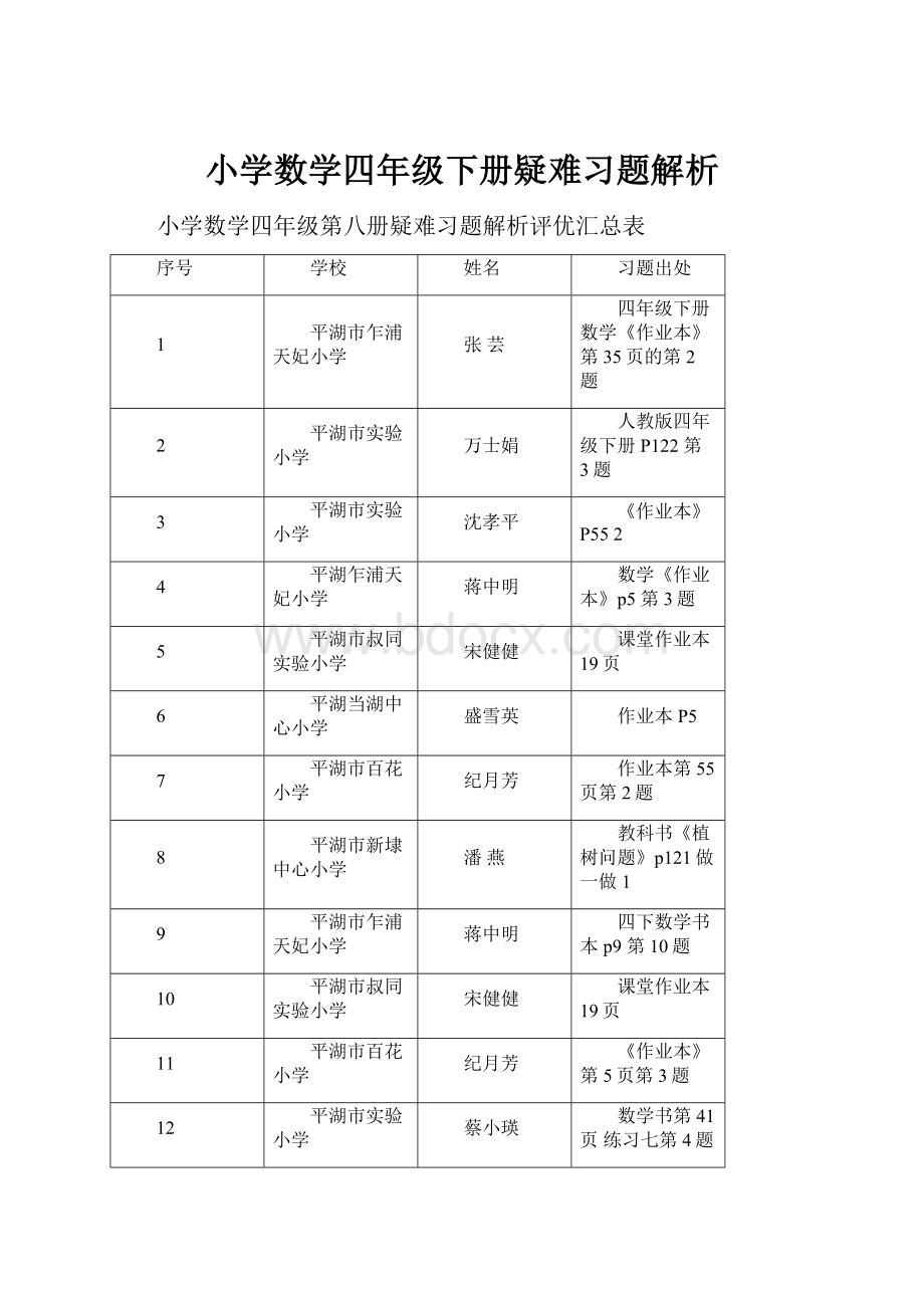 小学数学四年级下册疑难习题解析.docx