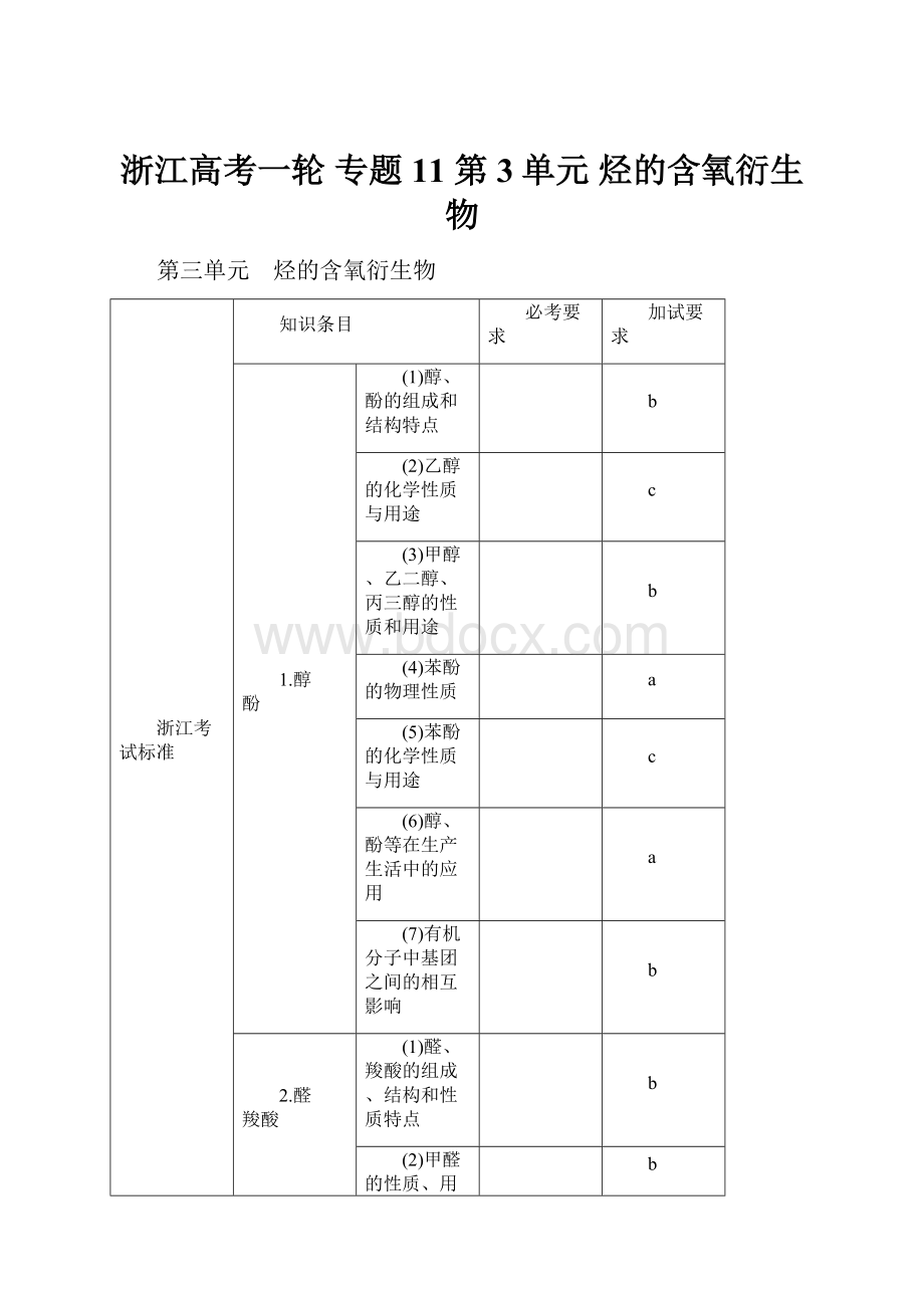 浙江高考一轮 专题11 第3单元 烃的含氧衍生物.docx_第1页