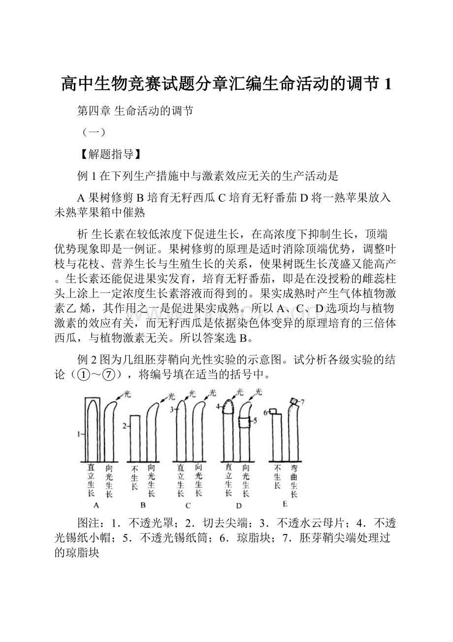 高中生物竞赛试题分章汇编生命活动的调节1.docx_第1页