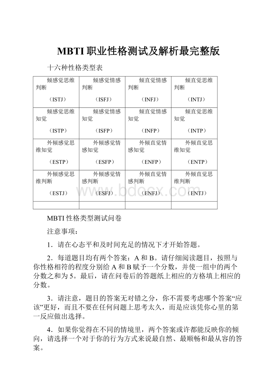 MBTI职业性格测试及解析最完整版.docx_第1页