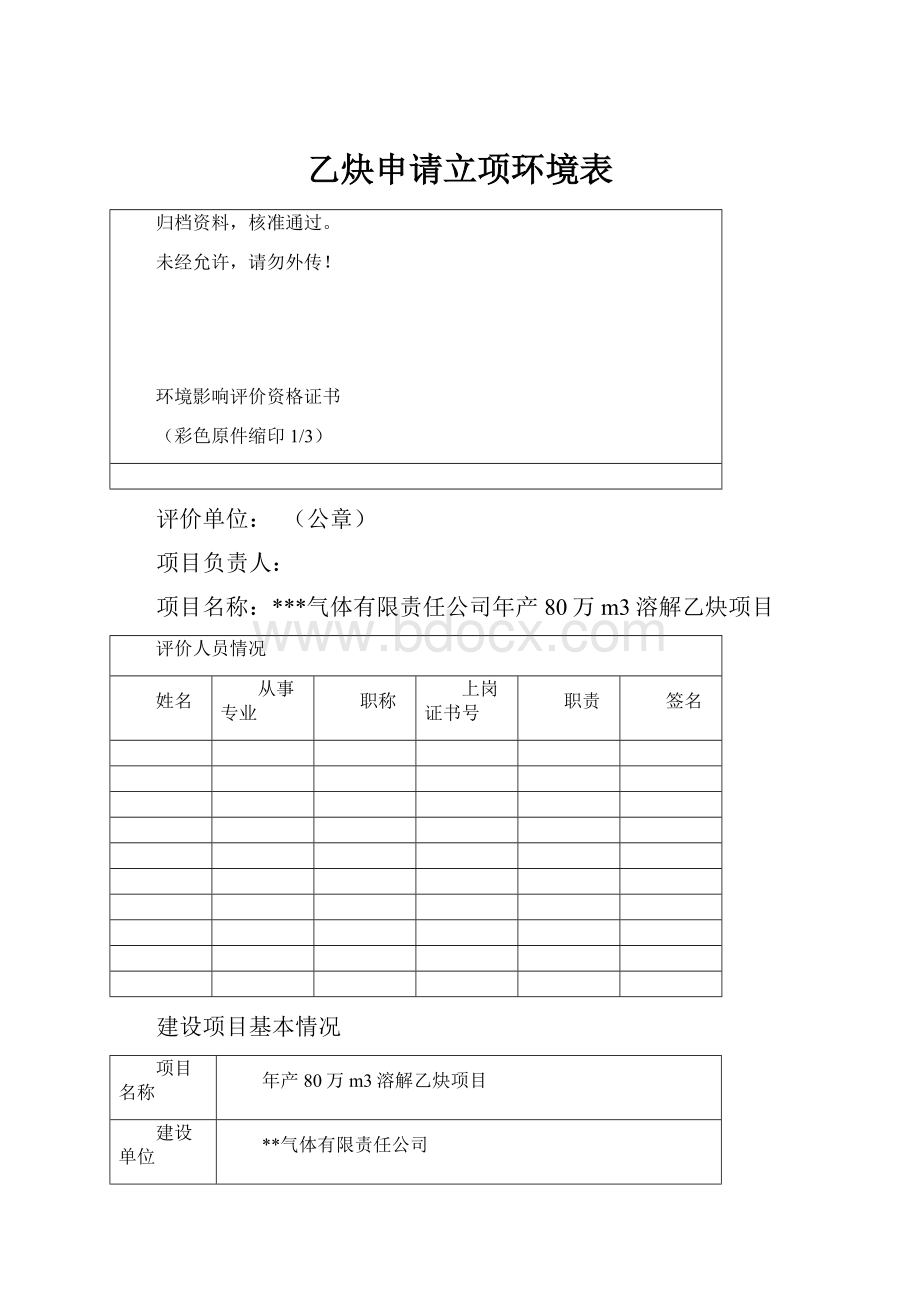 乙炔申请立项环境表.docx_第1页