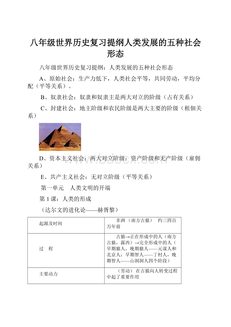 八年级世界历史复习提纲人类发展的五种社会形态.docx