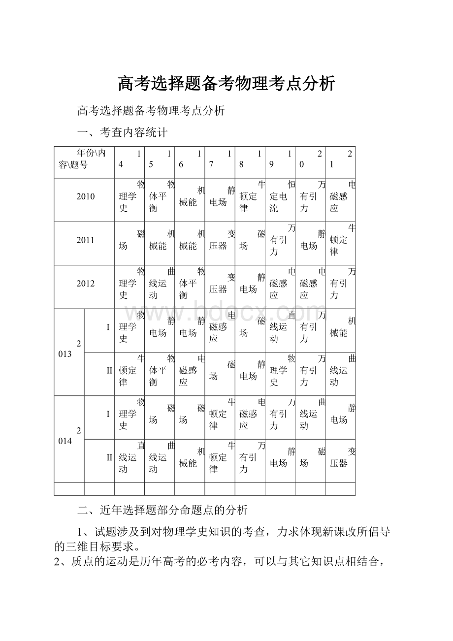 高考选择题备考物理考点分析.docx