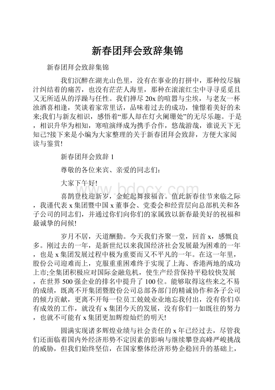 新春团拜会致辞集锦.docx