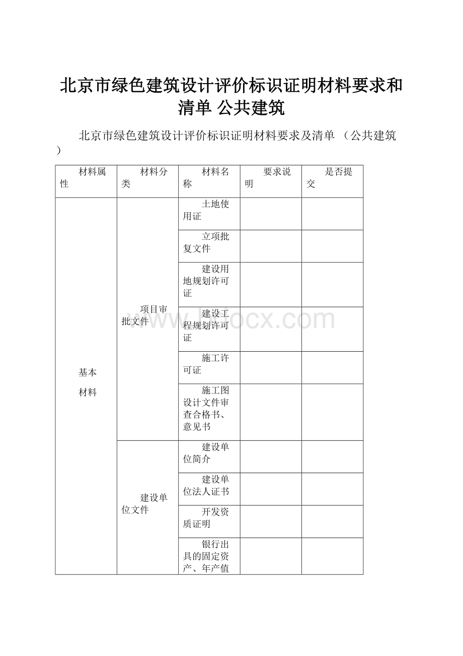 北京市绿色建筑设计评价标识证明材料要求和清单 公共建筑.docx_第1页