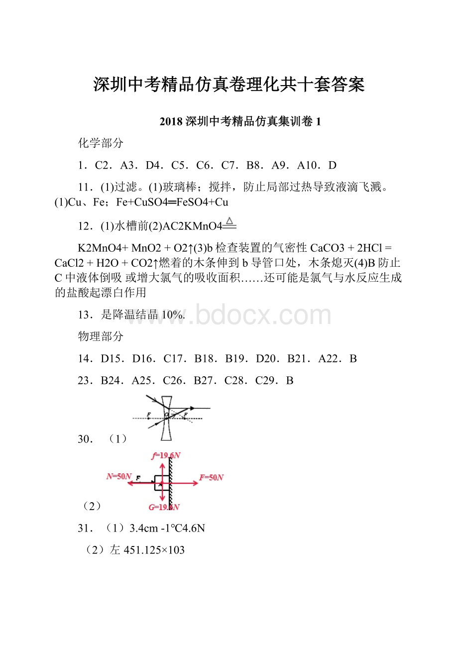 深圳中考精品仿真卷理化共十套答案.docx